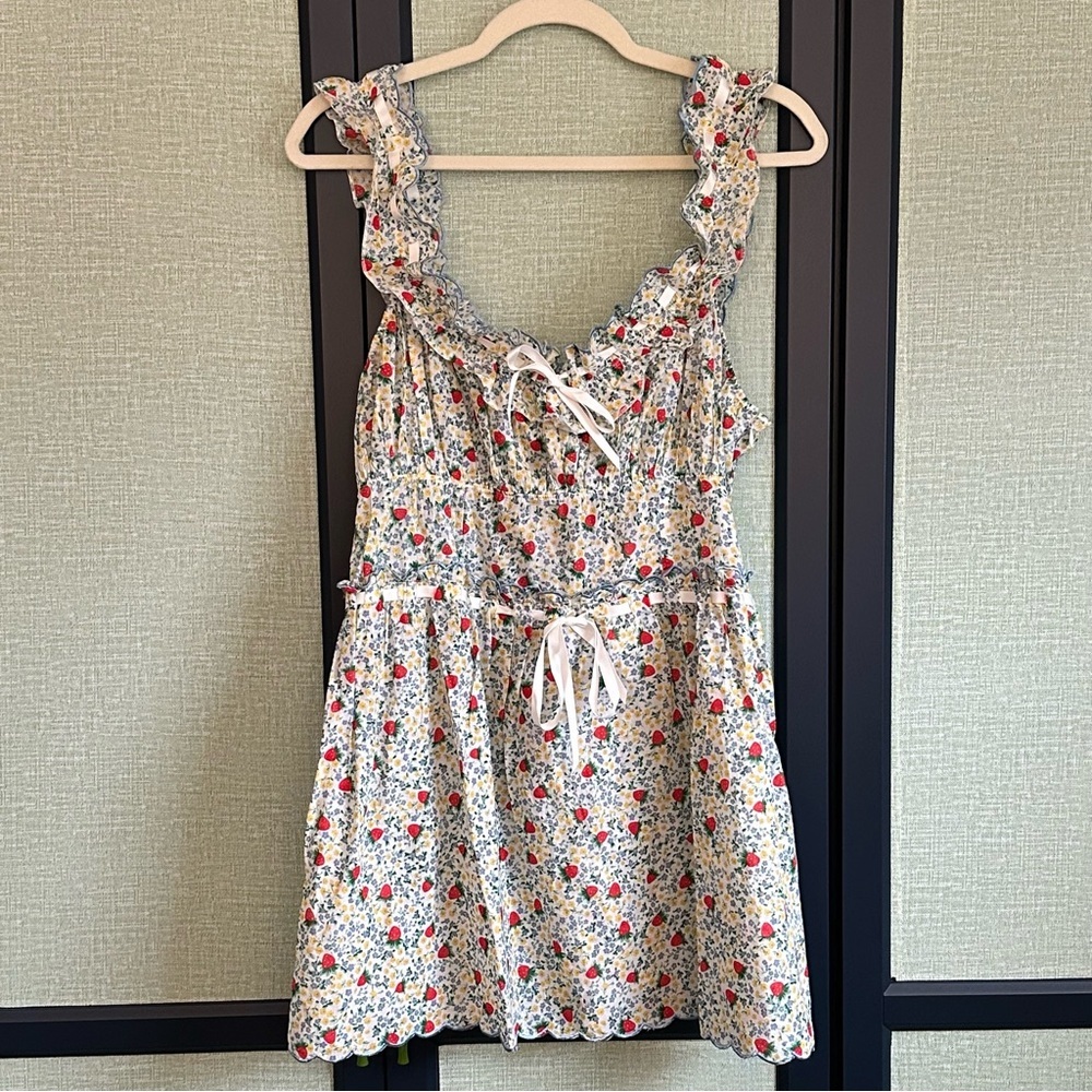 For Love & Lemons Strawberry Kiss Ruffled Floral Cotton Mini Dress, NWT, Size L - Picture 4 of 13